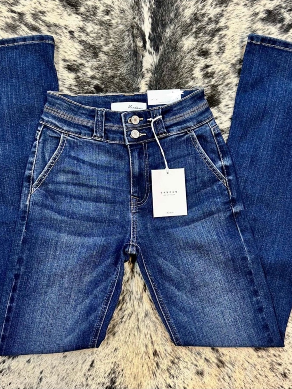 KanCan Double-Button High-Rise Bootcut Jeans - Dark Blue Wash